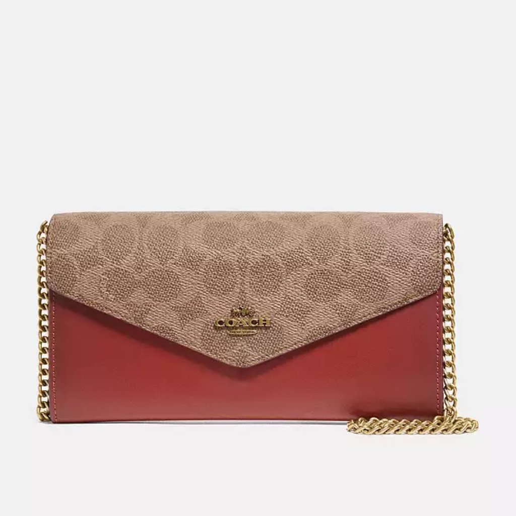 Coach Envelope Chain Wallet In Colorblock Signature Canvas